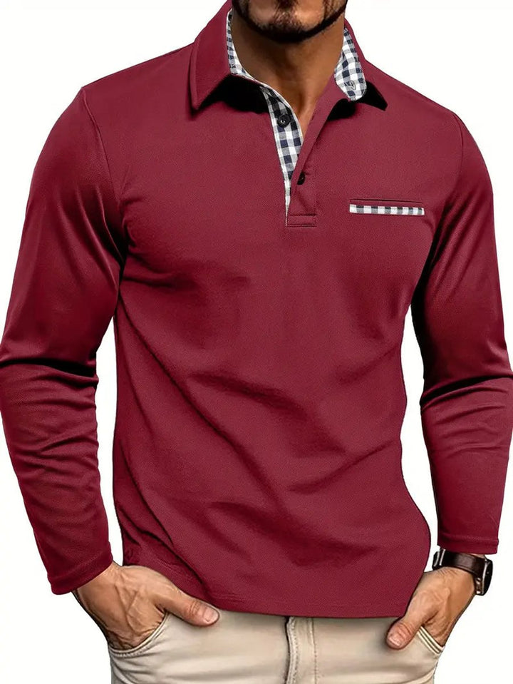 Harry | Men's Long-Sleeve Check Collar Polo Shirt Henley