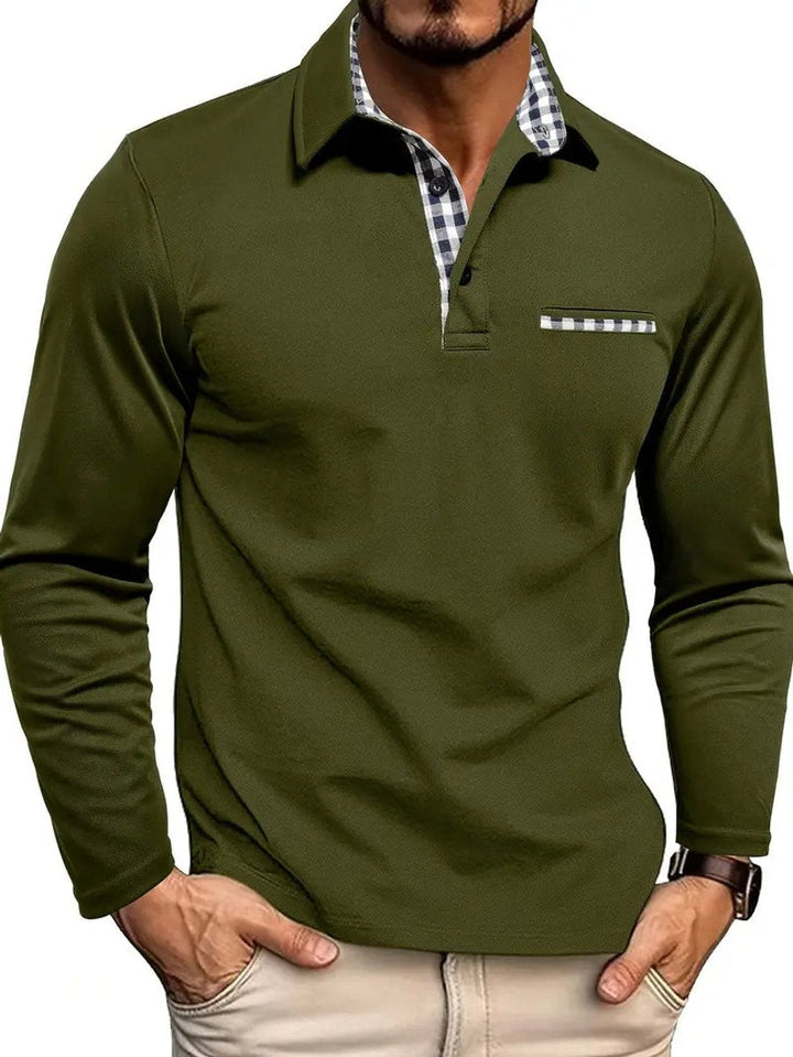 Harry | Men's Long-Sleeve Check Collar Polo Shirt Henley