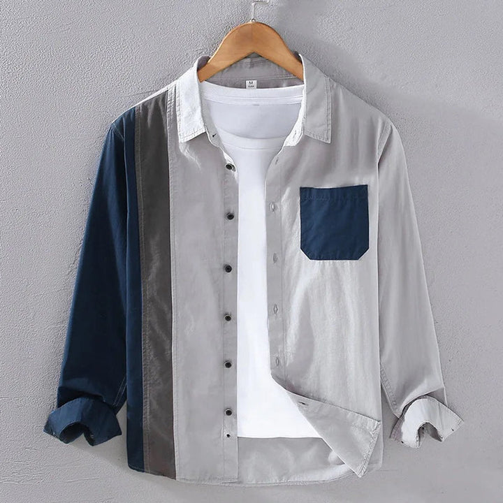 Leo | Men's Long Sleeve Colour Block Shirt Button-Up Contrast Pocket