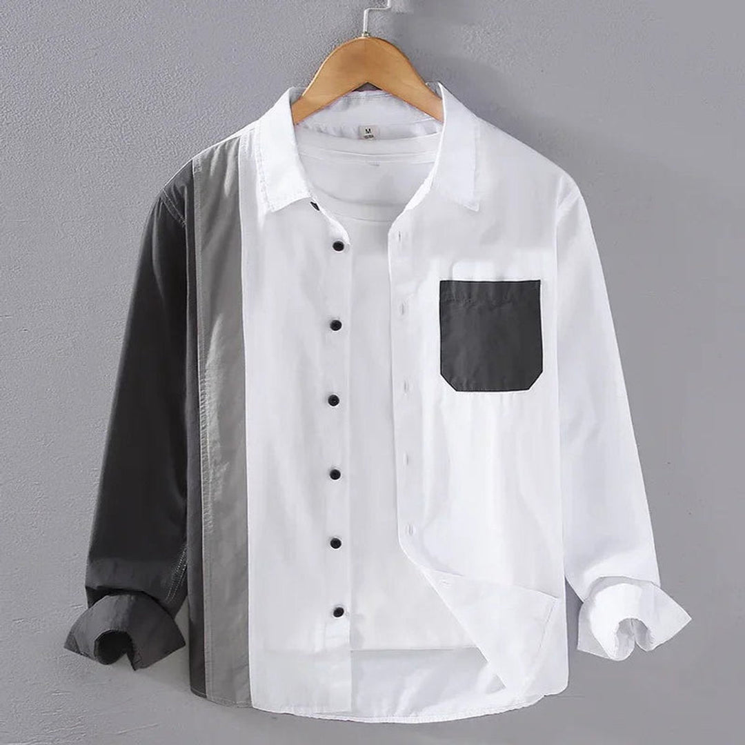 Leo | Men's Long Sleeve Colour Block Shirt Button-Up Contrast Pocket