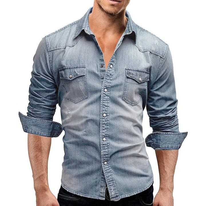 Charlie | Men's Long-Sleeve Denim Shirt Dual Flap Chest Pockets