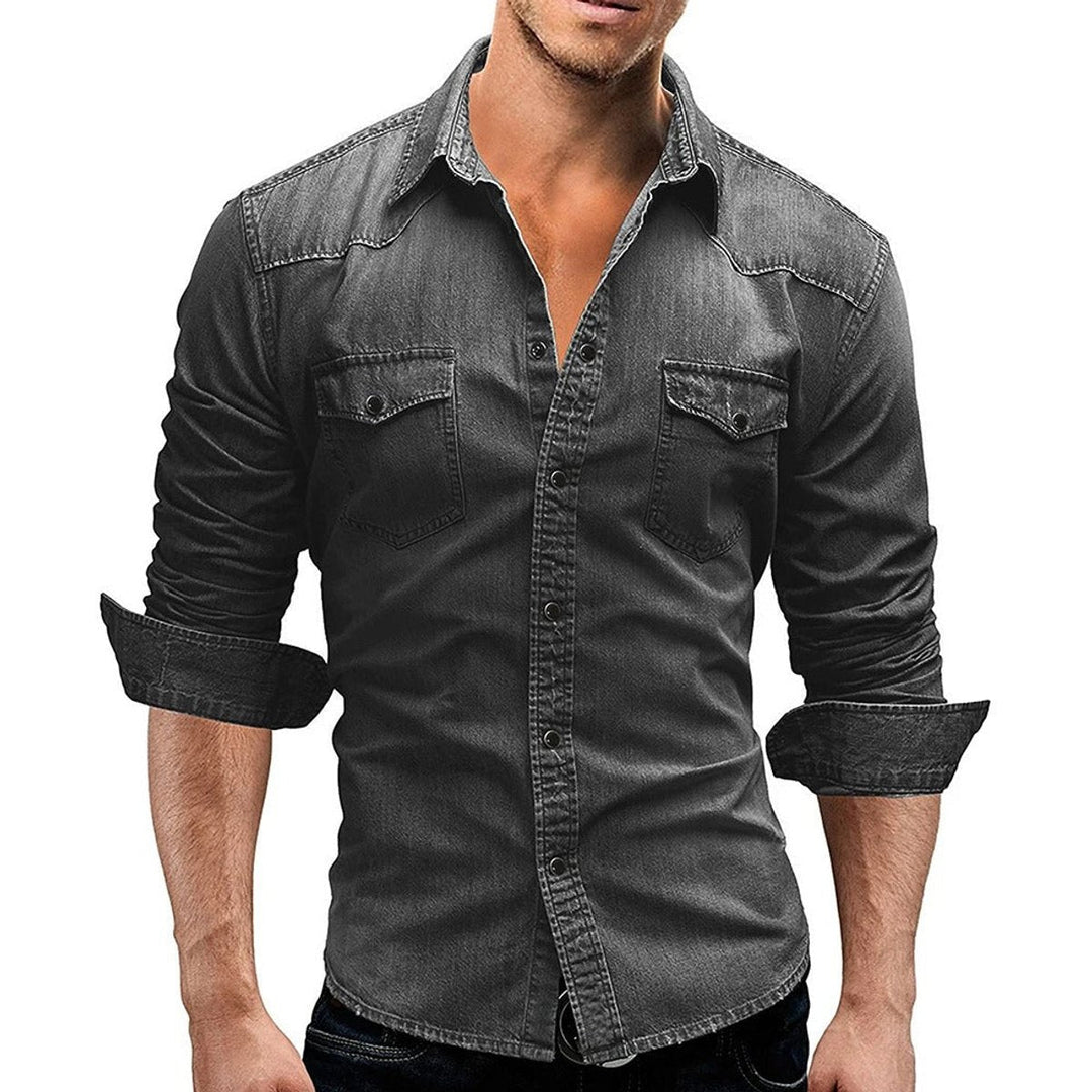 Charlie | Men's Long-Sleeve Denim Shirt Dual Flap Chest Pockets