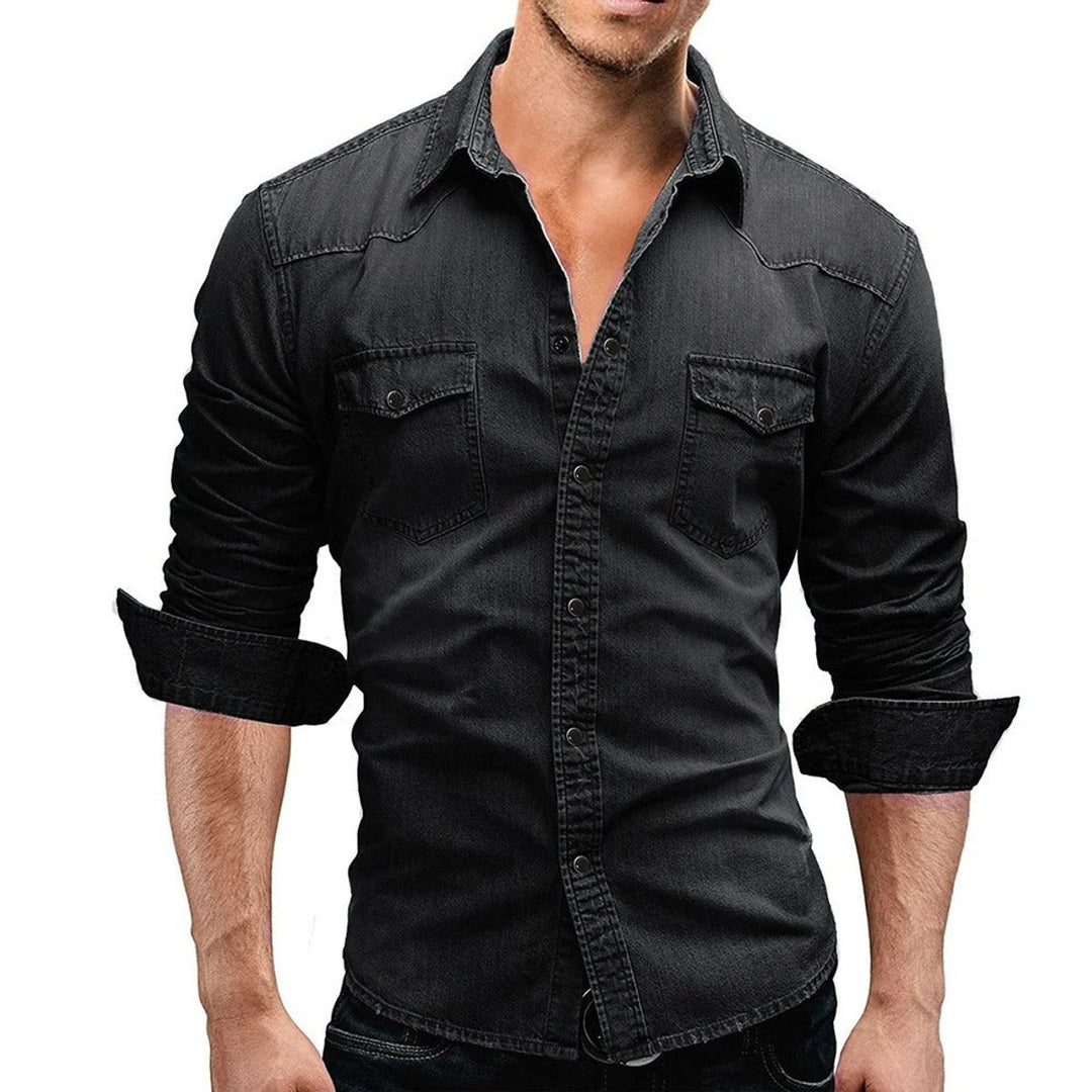 Charlie | Men's Long-Sleeve Denim Shirt Dual Flap Chest Pockets