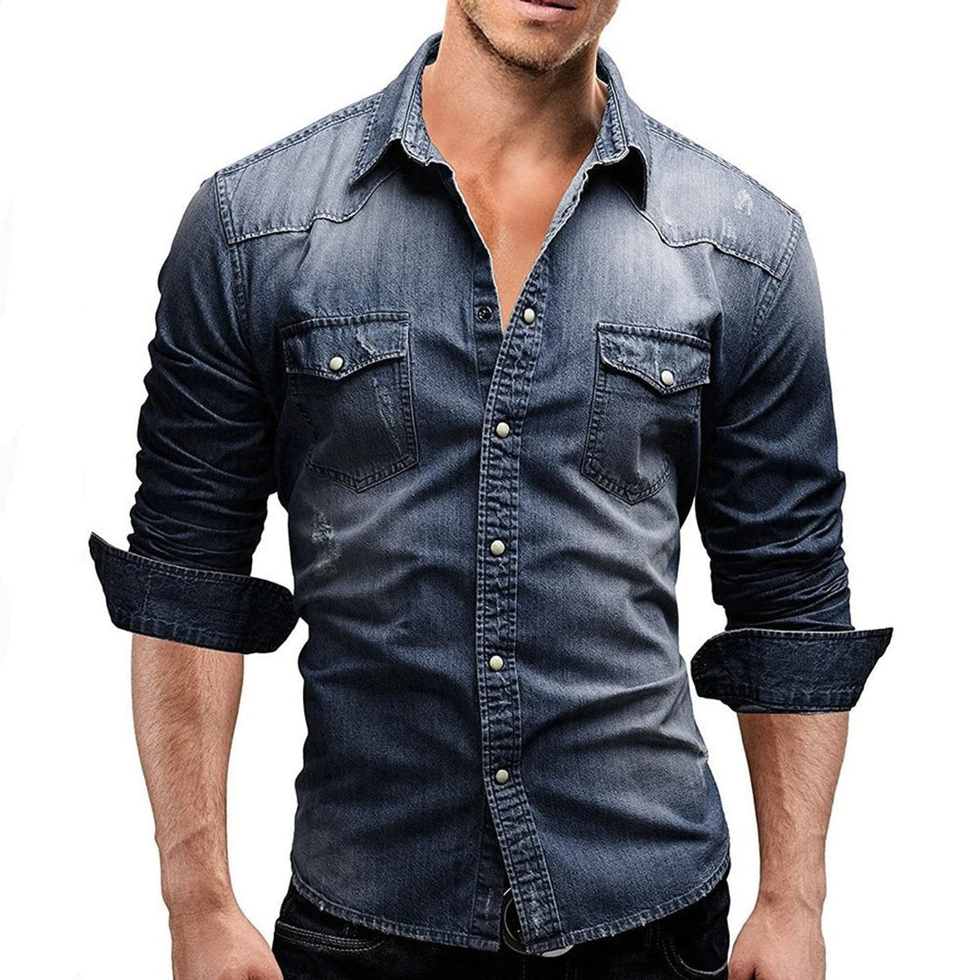 Charlie | Men's Long-Sleeve Denim Shirt Dual Flap Chest Pockets