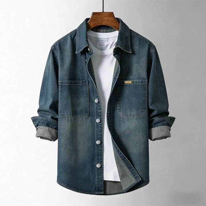James | Men's Denim Overshirt Long Sleeve Relaxed Fit Chest Pockets