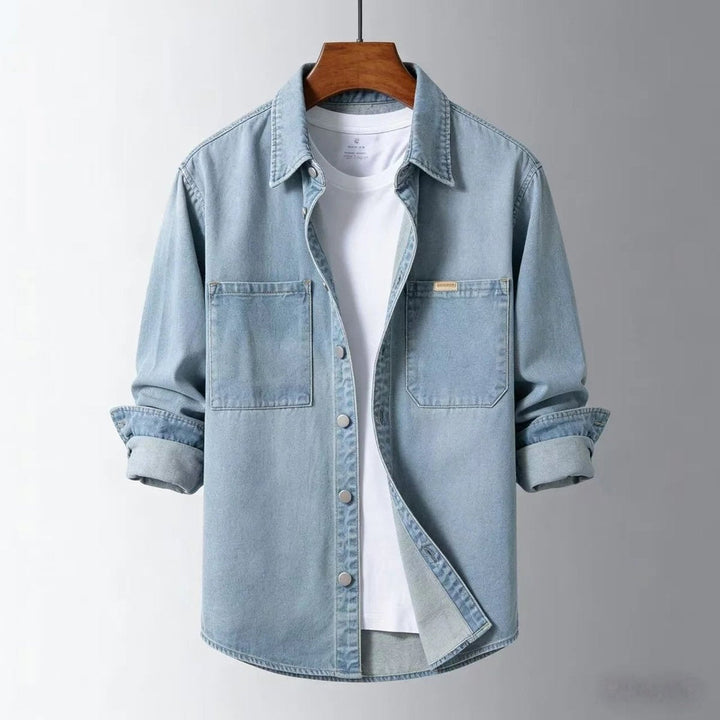 James | Men's Denim Overshirt Long Sleeve Relaxed Fit Chest Pockets