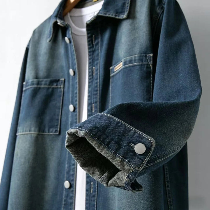 James | Men's Denim Overshirt Long Sleeve Relaxed Fit Chest Pockets