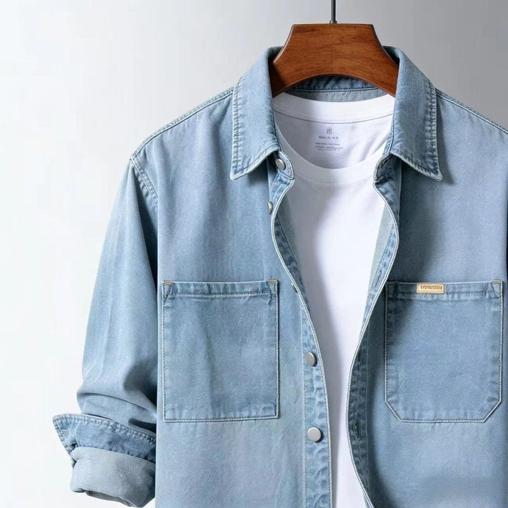 James | Men's Denim Overshirt Long Sleeve Relaxed Fit Chest Pockets