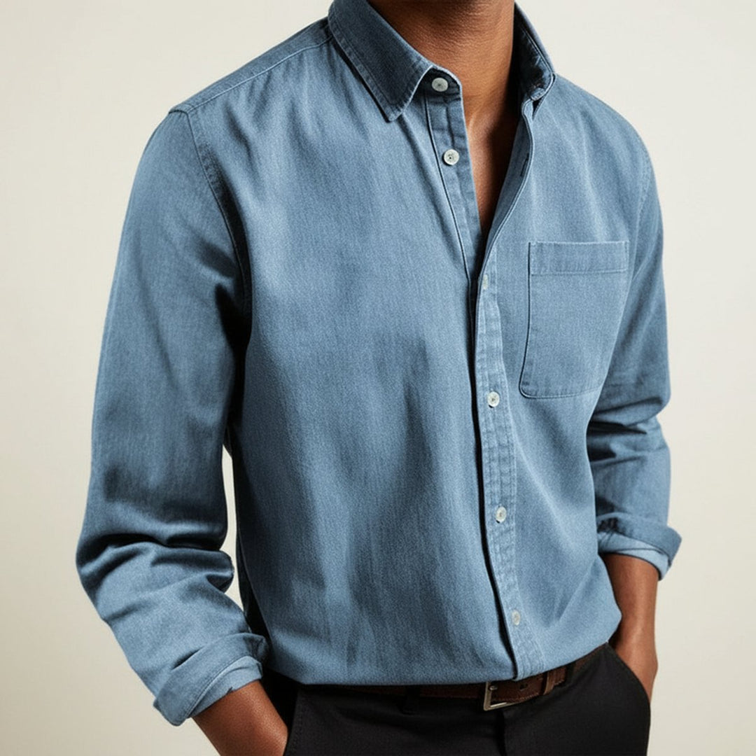 Charlie | Men's Long Sleeve Flannel Shirt Button-Front Chest Pocket