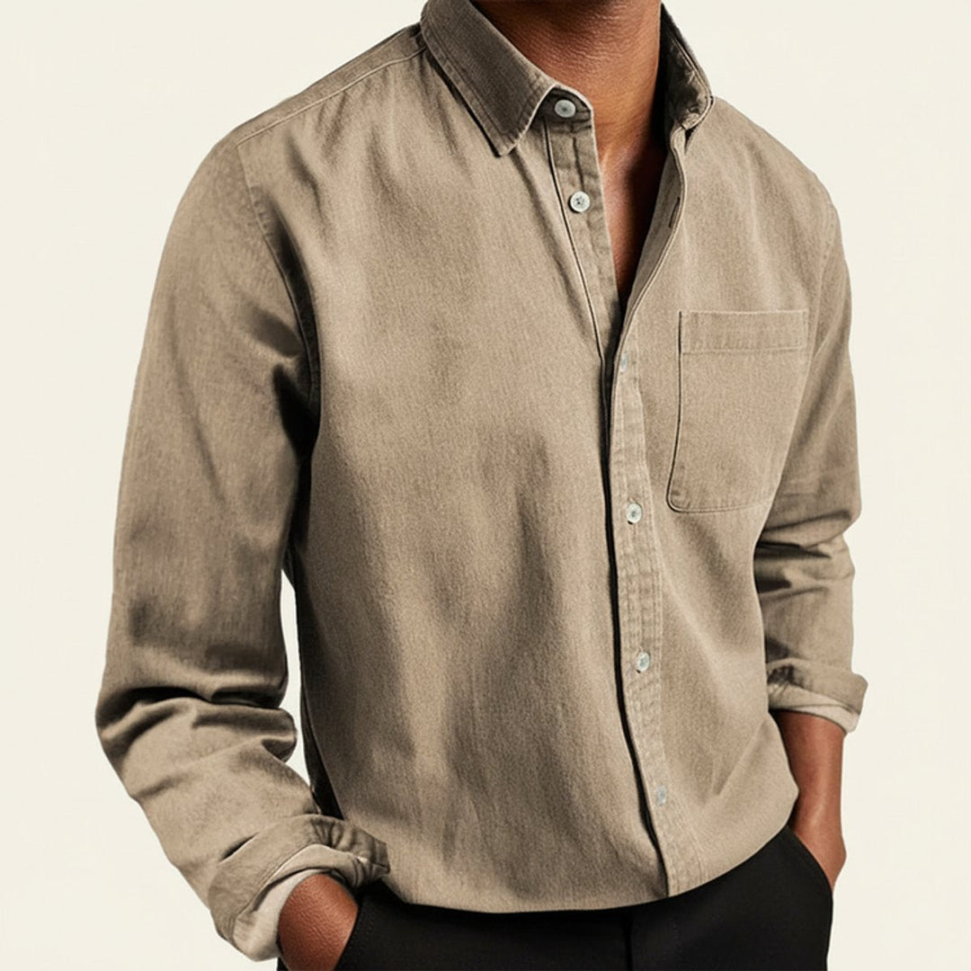 Charlie | Men's Long Sleeve Flannel Shirt Button-Front Chest Pocket