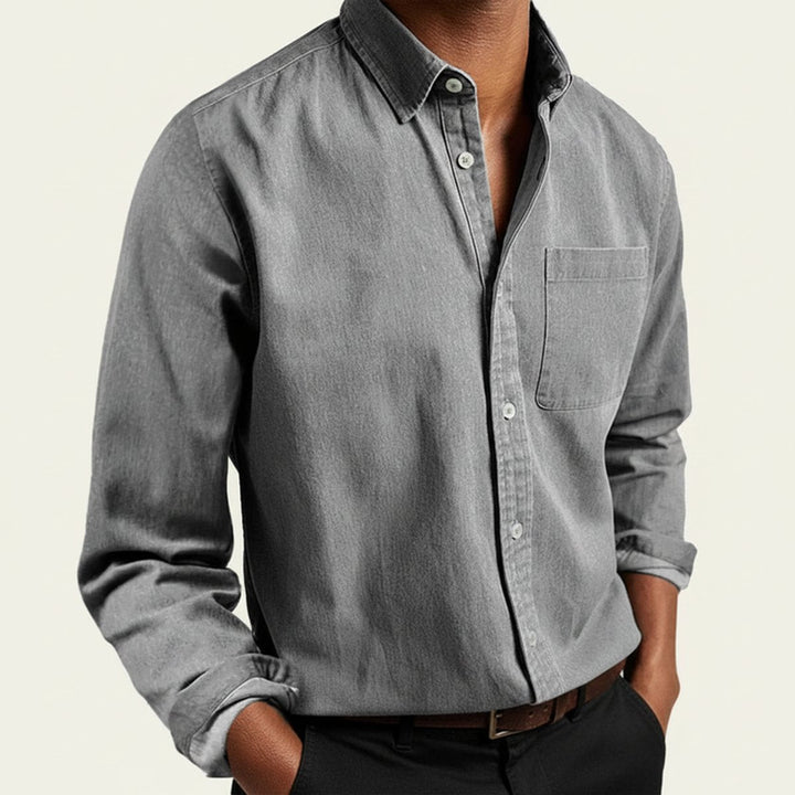 Charlie | Men's Long Sleeve Flannel Shirt Button-Front Chest Pocket