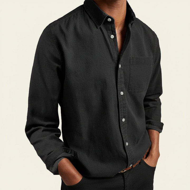 Charlie | Men's Long Sleeve Flannel Shirt Button-Front Chest Pocket