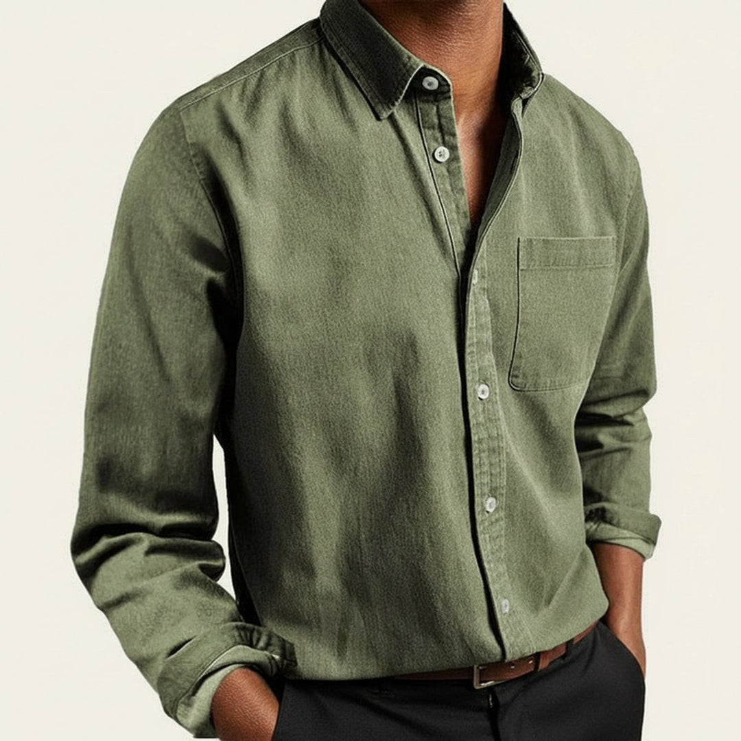 Charlie | Men's Long Sleeve Flannel Shirt Button-Front Chest Pocket