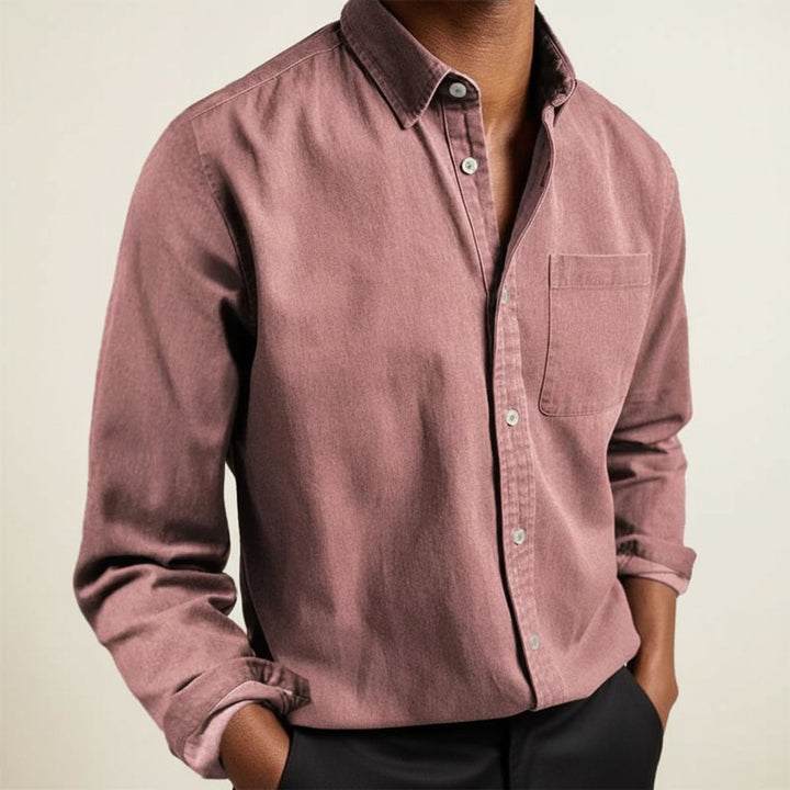 Charlie | Men's Long Sleeve Flannel Shirt Button-Front Chest Pocket