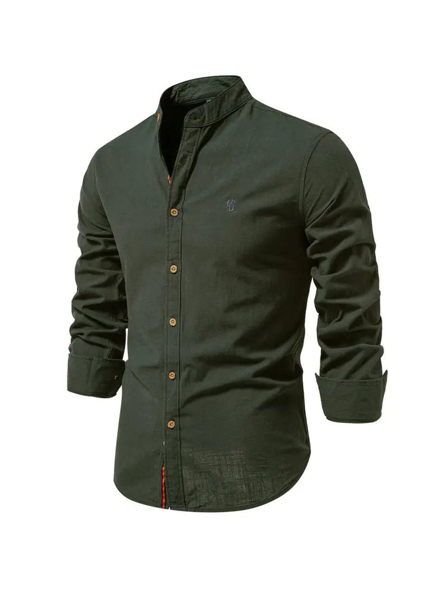 Oscar | Men's Long-Sleeve Mandarin Collar Oxford Shirt Slim Fit
