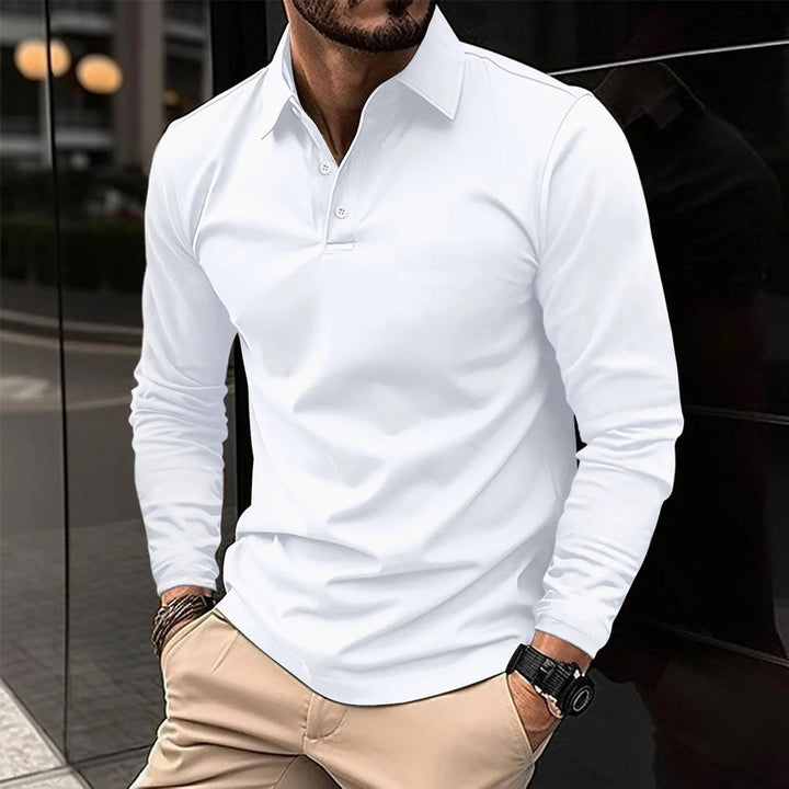 Noah | Men's Long Sleeve Polo Shirt Slim Fit Pointed Collar Placket