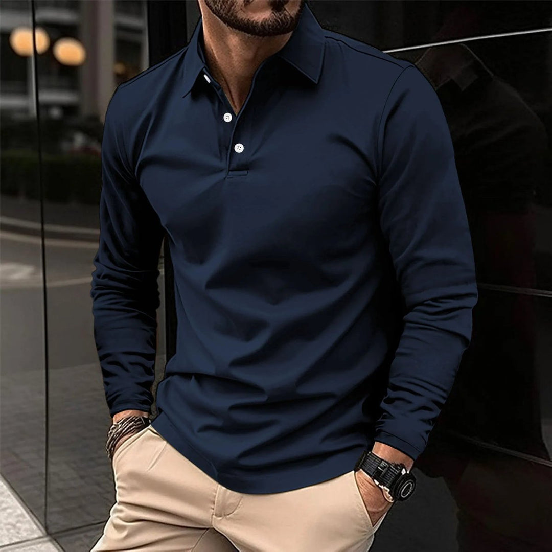 Noah | Men's Long Sleeve Polo Shirt Slim Fit Pointed Collar Placket
