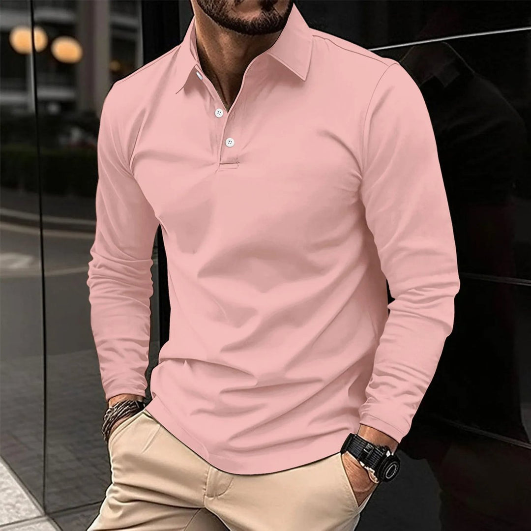Noah | Men's Long Sleeve Polo Shirt Slim Fit Pointed Collar Placket