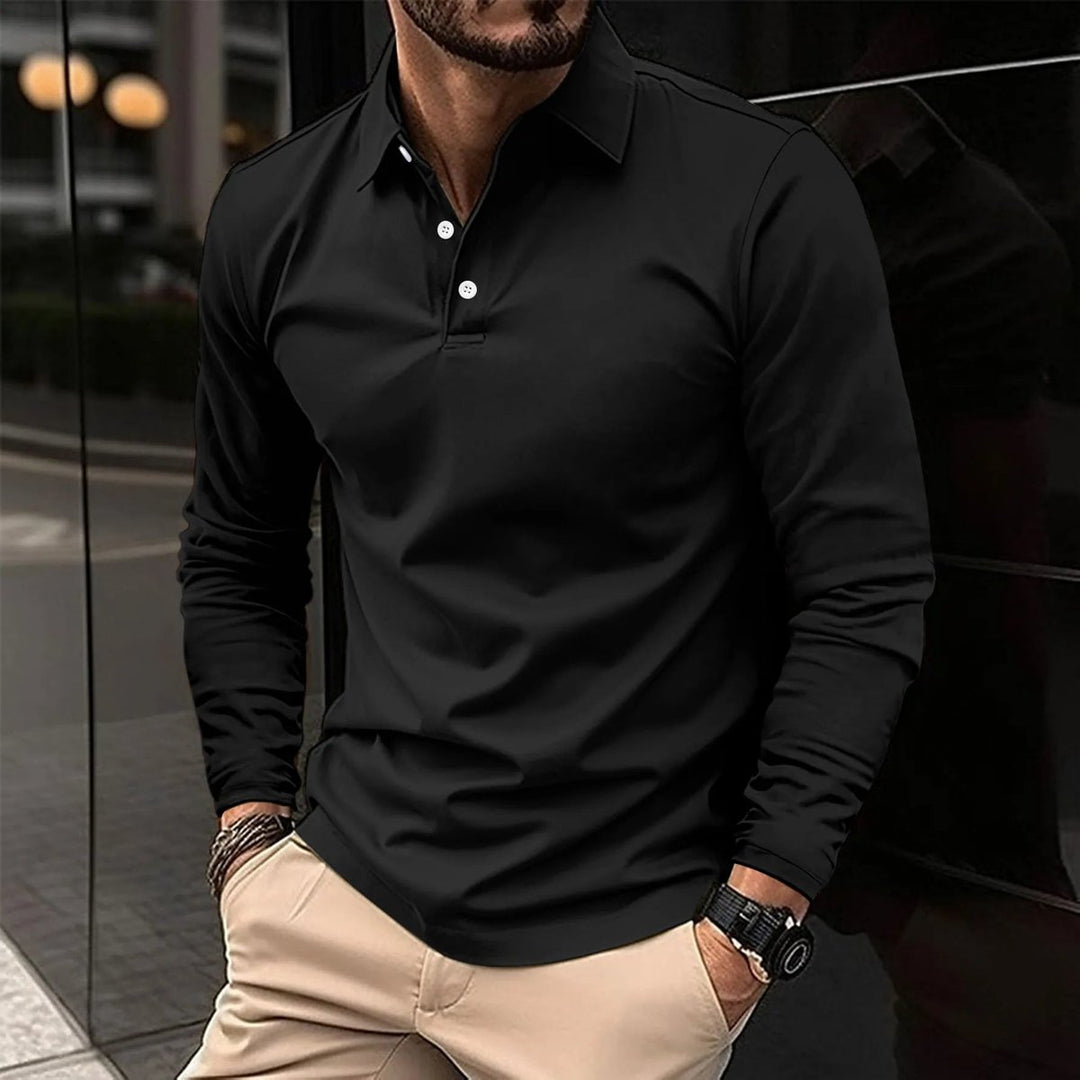 Noah | Men's Long Sleeve Polo Shirt Slim Fit Pointed Collar Placket