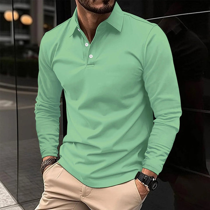 Noah | Men's Long Sleeve Polo Shirt Slim Fit Pointed Collar Placket