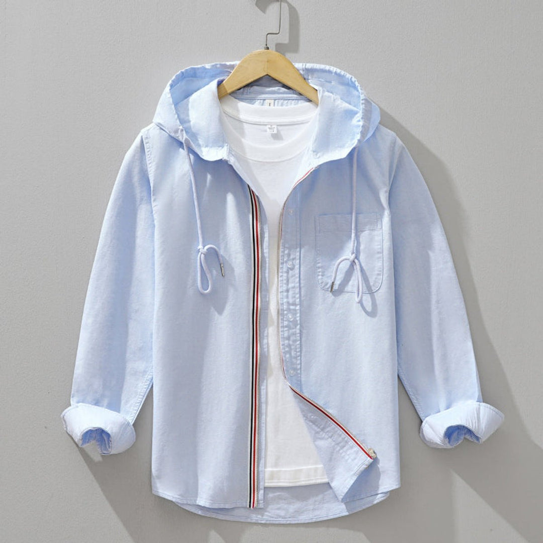 Charlie | Men's Hooded Zip-Front Shirt Long Sleeve Drawstring Hood