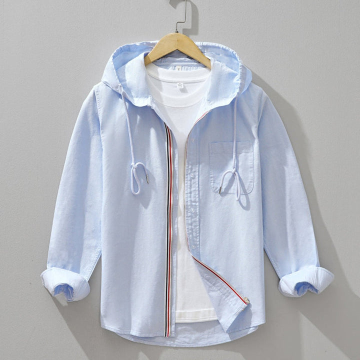 Charlie | Men's Hooded Zip-Front Shirt Long Sleeve Drawstring Hood