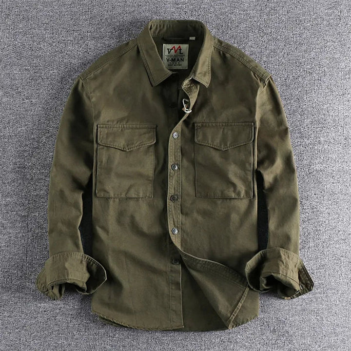 Henry | Men's Long Sleeve Military Shirt Double Chest Pocket