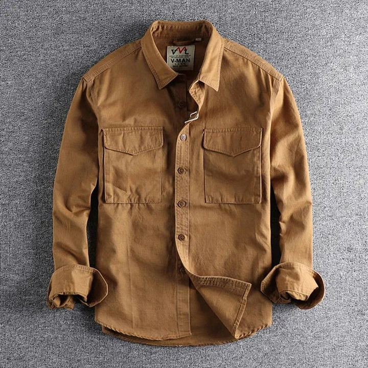 Henry | Men's Long Sleeve Military Shirt Double Chest Pocket