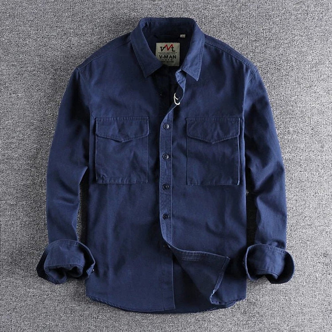 Henry | Men's Long Sleeve Military Shirt Double Chest Pocket