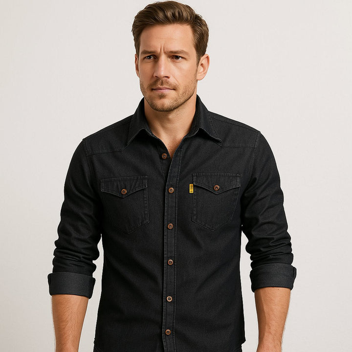 Oliver | Men's Slim-Fit Long Sleeve Cotton Denim Shirt Chest Pockets