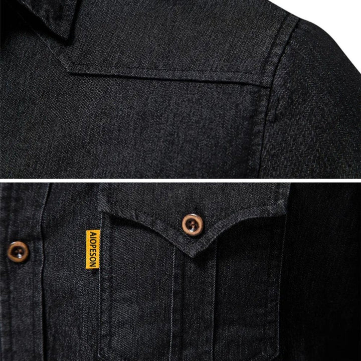 Oliver | Men's Slim-Fit Long Sleeve Cotton Denim Shirt Chest Pockets