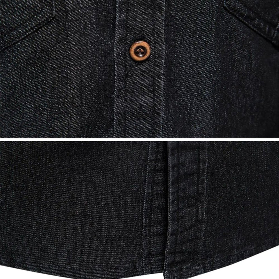 Oliver | Men's Slim-Fit Long Sleeve Cotton Denim Shirt Chest Pockets