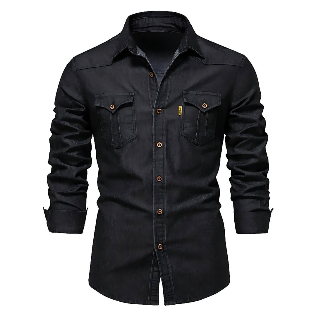 Oliver | Men's Slim-Fit Long Sleeve Cotton Denim Shirt Chest Pockets