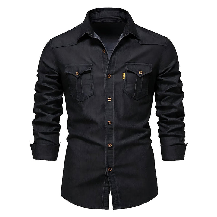 Oliver | Men's Slim-Fit Long Sleeve Cotton Denim Shirt Chest Pockets