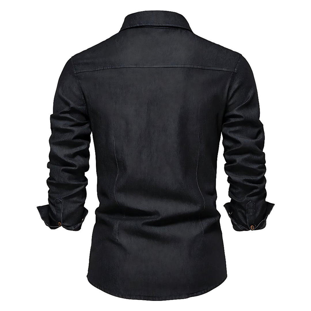 Oliver | Men's Slim-Fit Long Sleeve Cotton Denim Shirt Chest Pockets