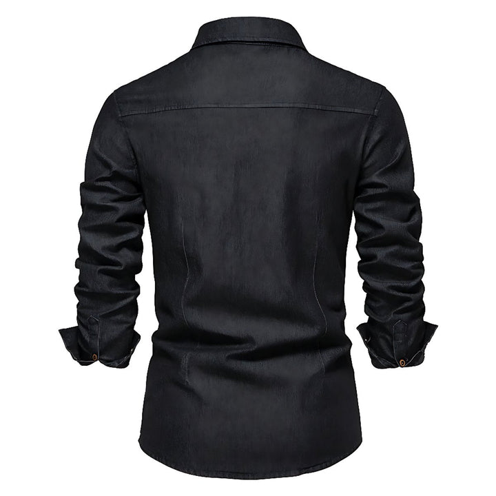 Oliver | Men's Slim-Fit Long Sleeve Cotton Denim Shirt Chest Pockets