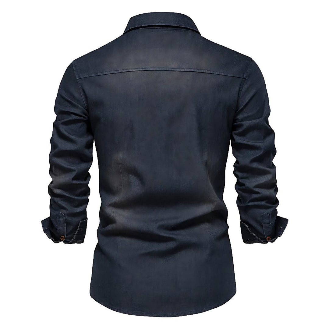 Oliver | Men's Slim-Fit Long Sleeve Cotton Denim Shirt Chest Pockets