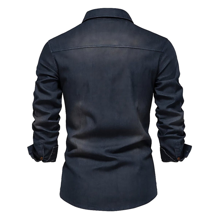 Oliver | Men's Slim-Fit Long Sleeve Cotton Denim Shirt Chest Pockets