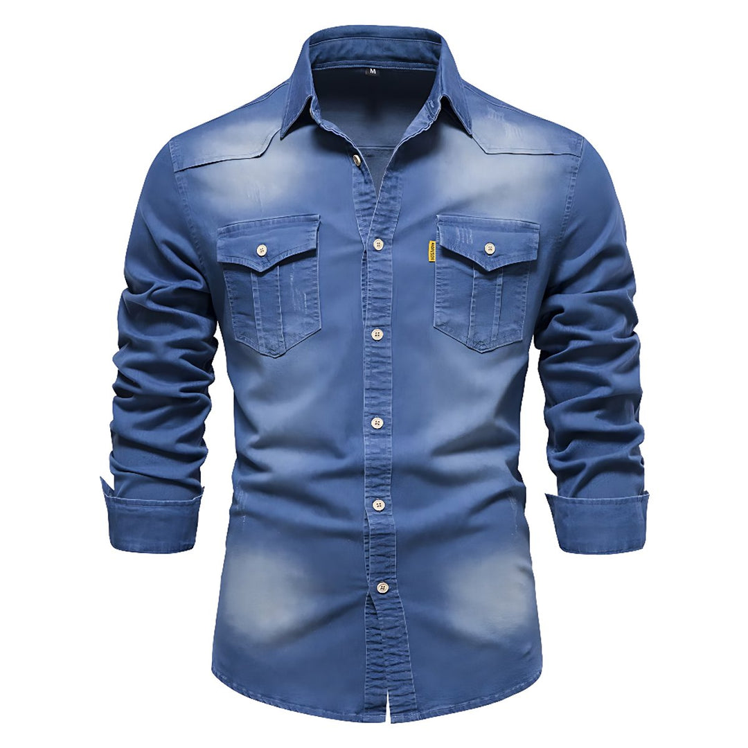 Oliver | Men's Slim-Fit Long Sleeve Cotton Denim Shirt Chest Pockets