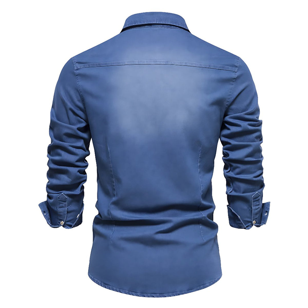 Oliver | Men's Slim-Fit Long Sleeve Cotton Denim Shirt Chest Pockets