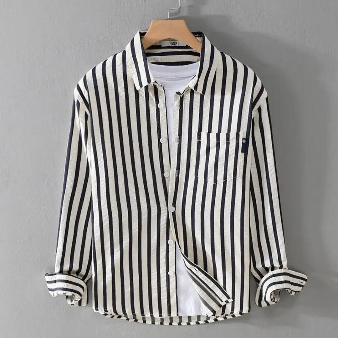Muhammad | Men's Striped Button-Up Shirt Relaxed Fit Chest Pocket