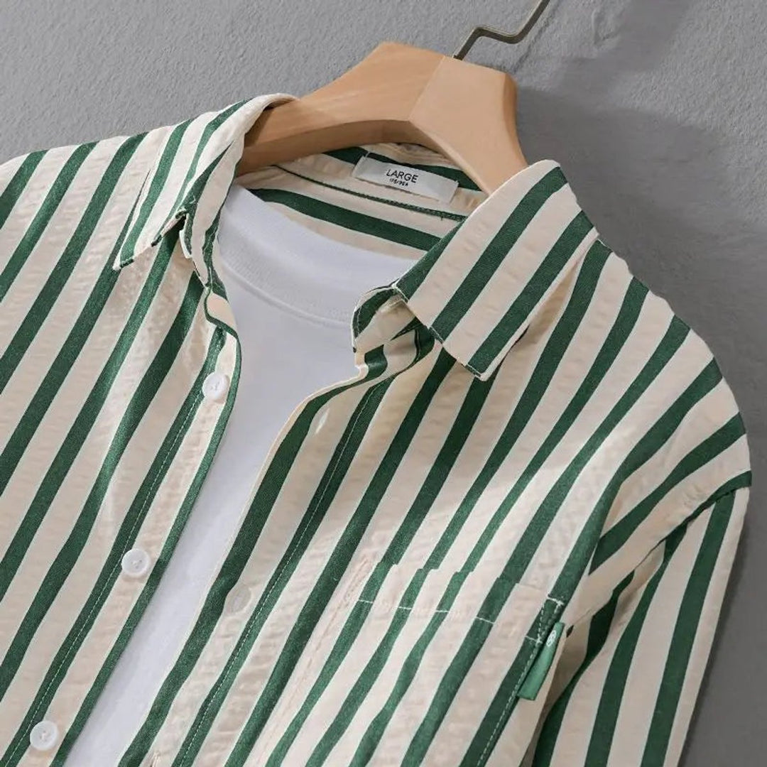 Muhammad | Men's Striped Button-Up Shirt Relaxed Fit Chest Pocket