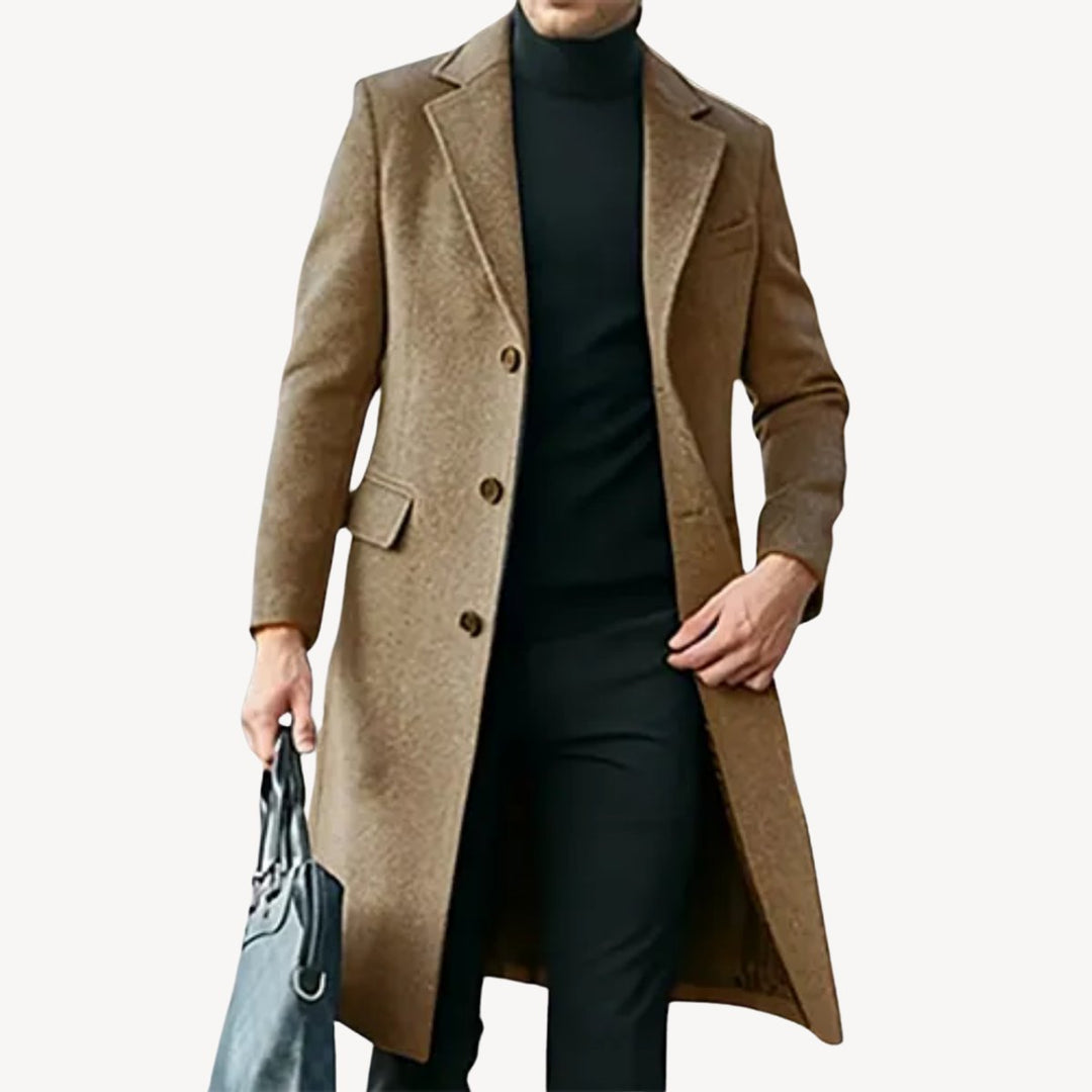 Oliver | Mens Long Wool-Blend Overcoat Tailored Formal Jacket