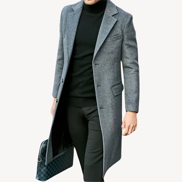 Oliver | Mens Long Wool-Blend Overcoat Tailored Formal Jacket