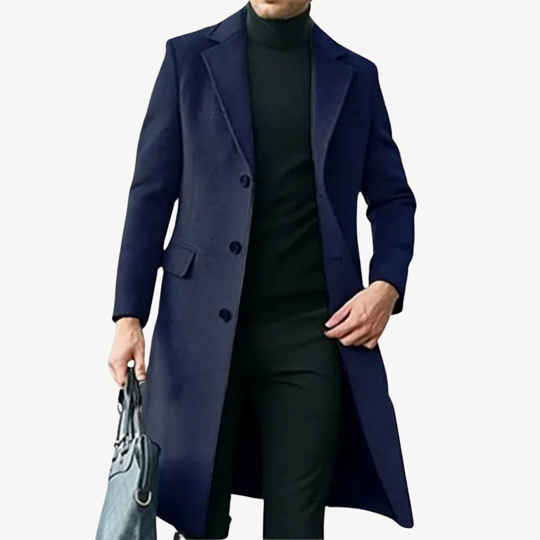 Oliver | Mens Long Wool-Blend Overcoat Tailored Formal Jacket