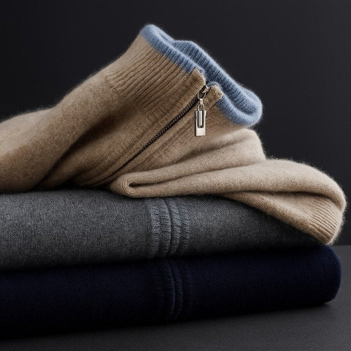 Alfie | Mens Merino Wool Full-Zip Knit Jacket Ribbed Collar Cardigan