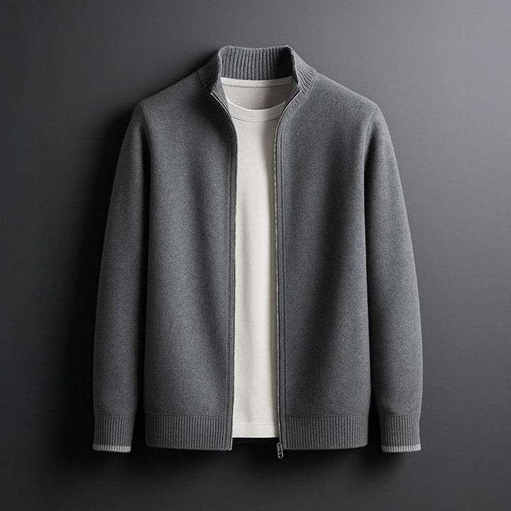 Alfie | Mens Merino Wool Full-Zip Knit Jacket Ribbed Collar Cardigan