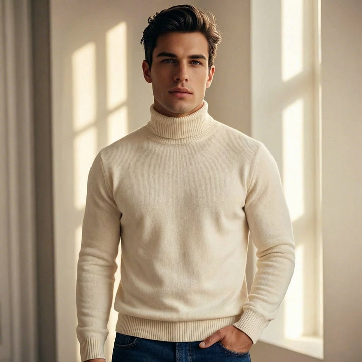 William | Men's Merino Wool Roll Neck Jumper Lightweight Turtleneck
