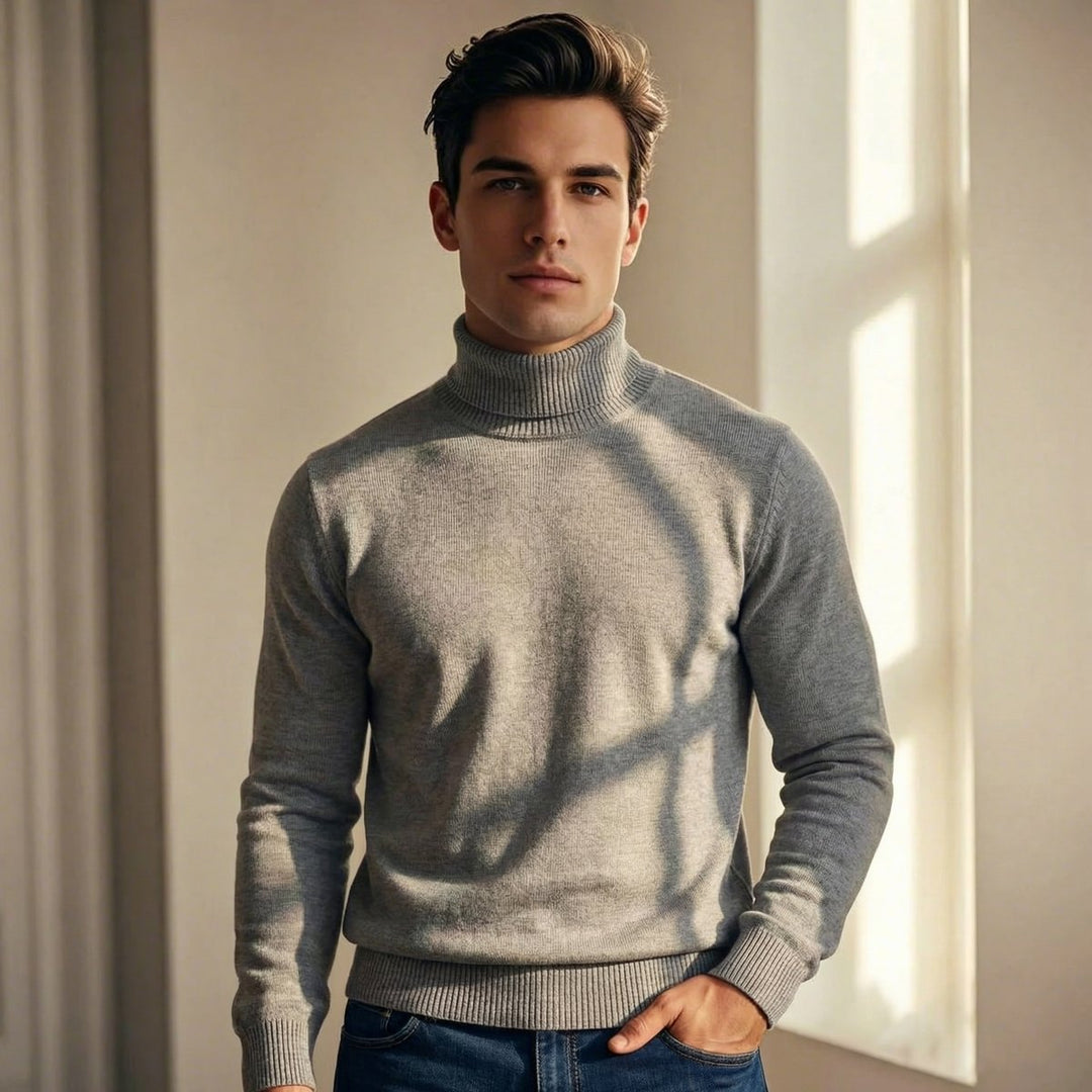 William | Men's Merino Wool Roll Neck Jumper Lightweight Turtleneck