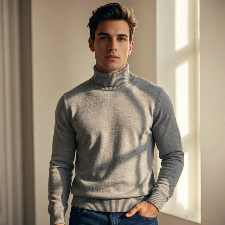 William | Men's Merino Wool Roll Neck Jumper Lightweight Turtleneck